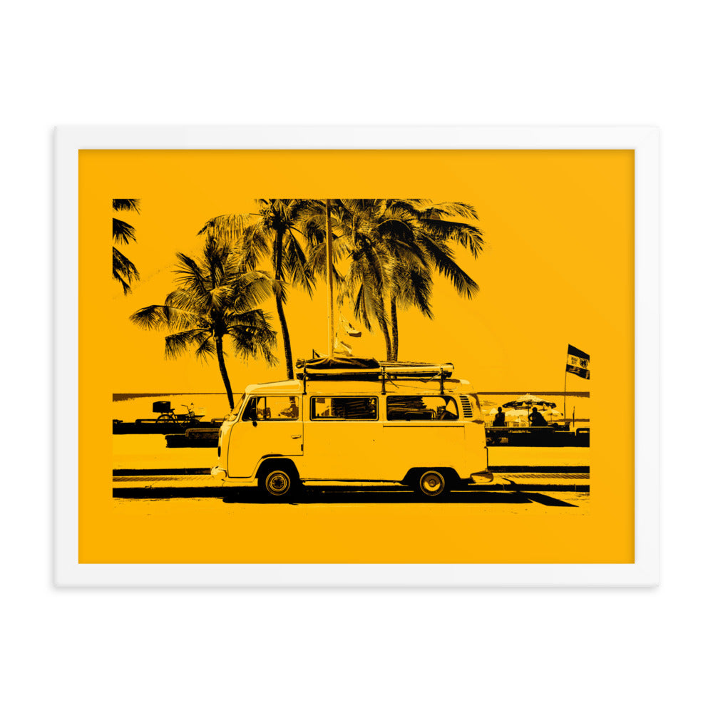 Classic Caravan parked at the Beach Framed Print