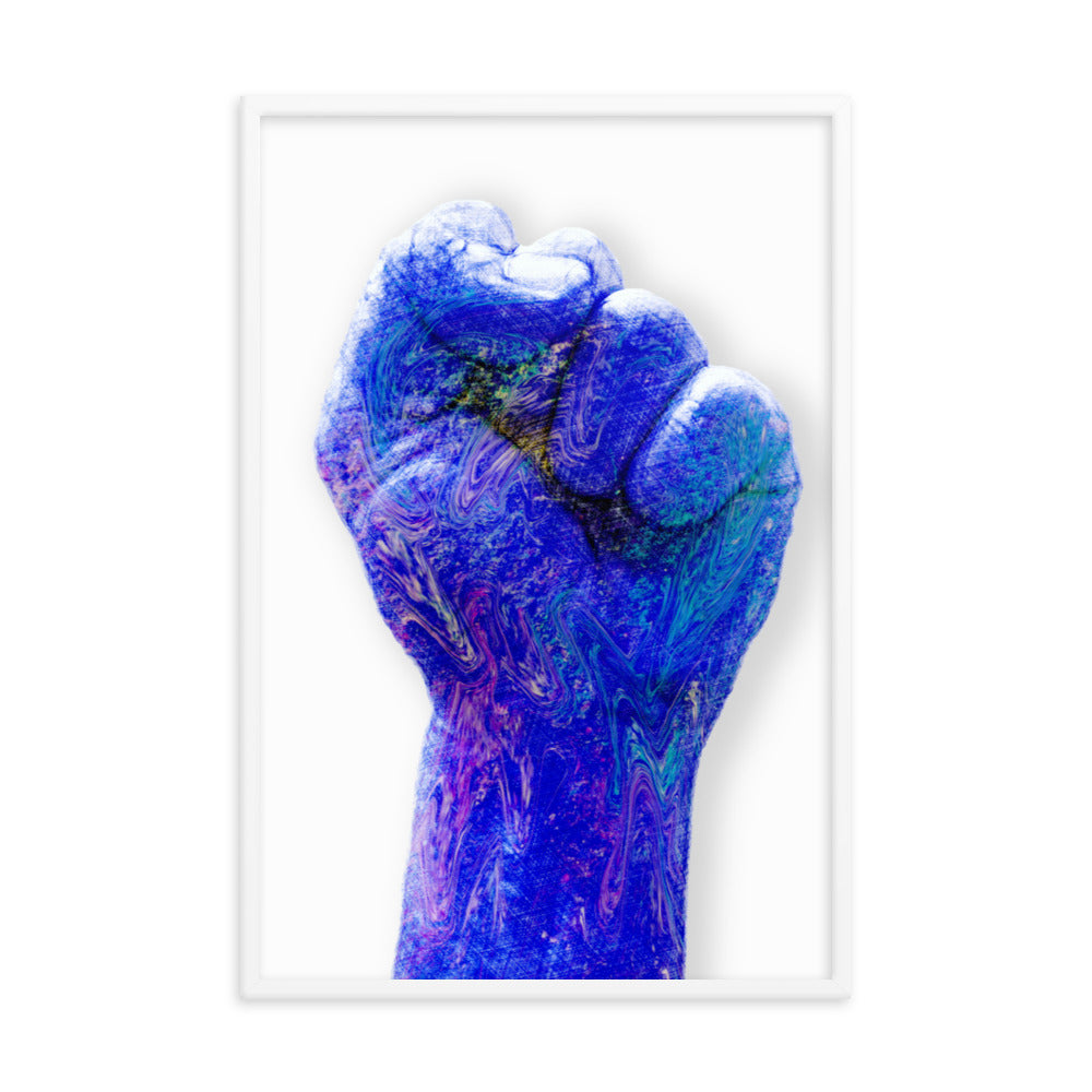 Blue Raised Fist Framed Print