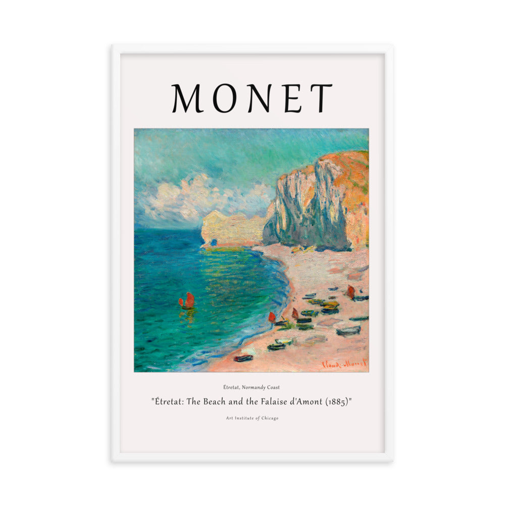 Étretat: The Beach and the Falaise d’Amont by Claude Monet Framed Print