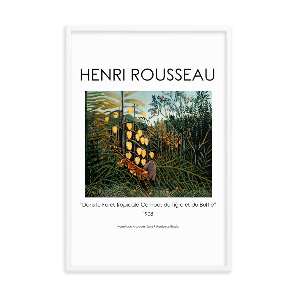 Henri Rousseau - Tropical Forest: Battling Tiger and Buffalo Framed Print