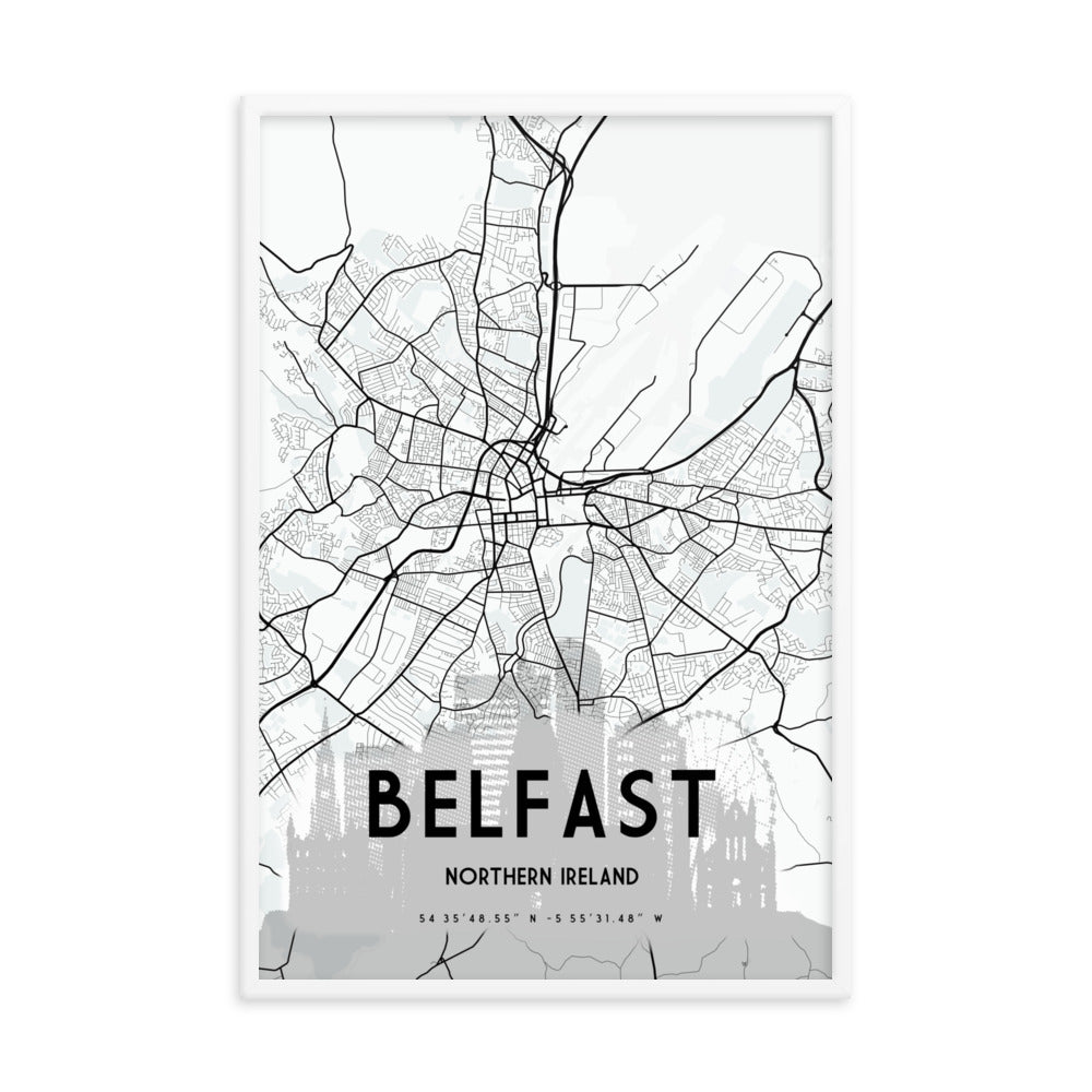 Belfast Map Framed Print