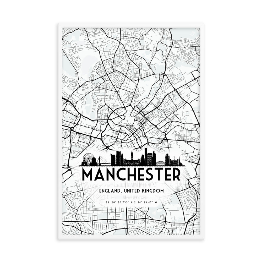 Manchester Map Framed Print