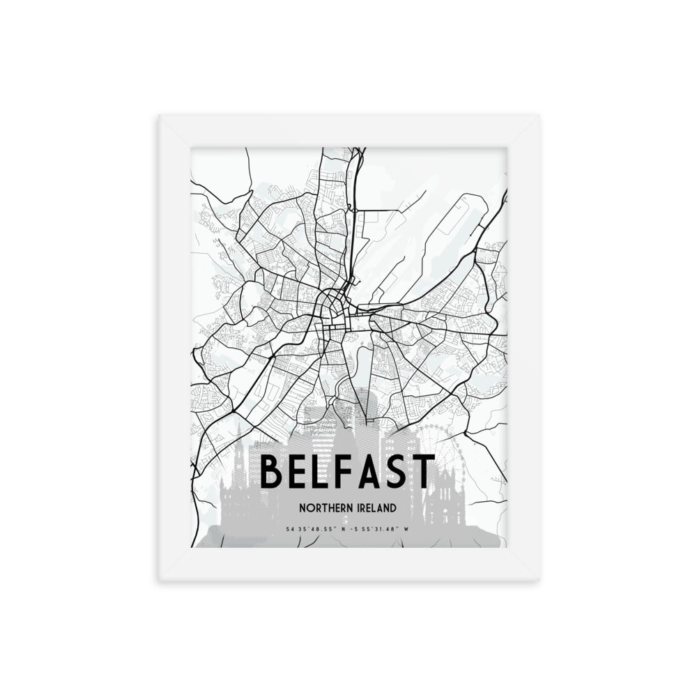 Belfast Map Framed Print