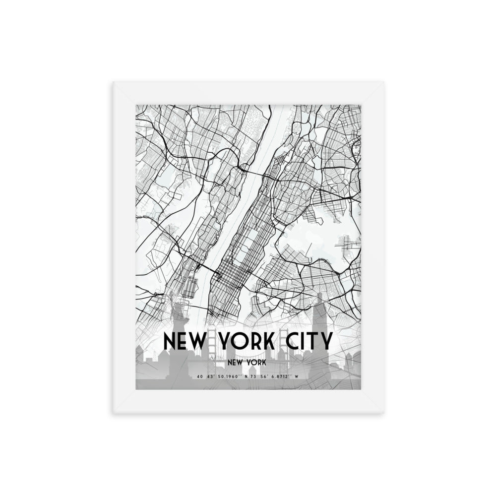 New York City Map Framed Print