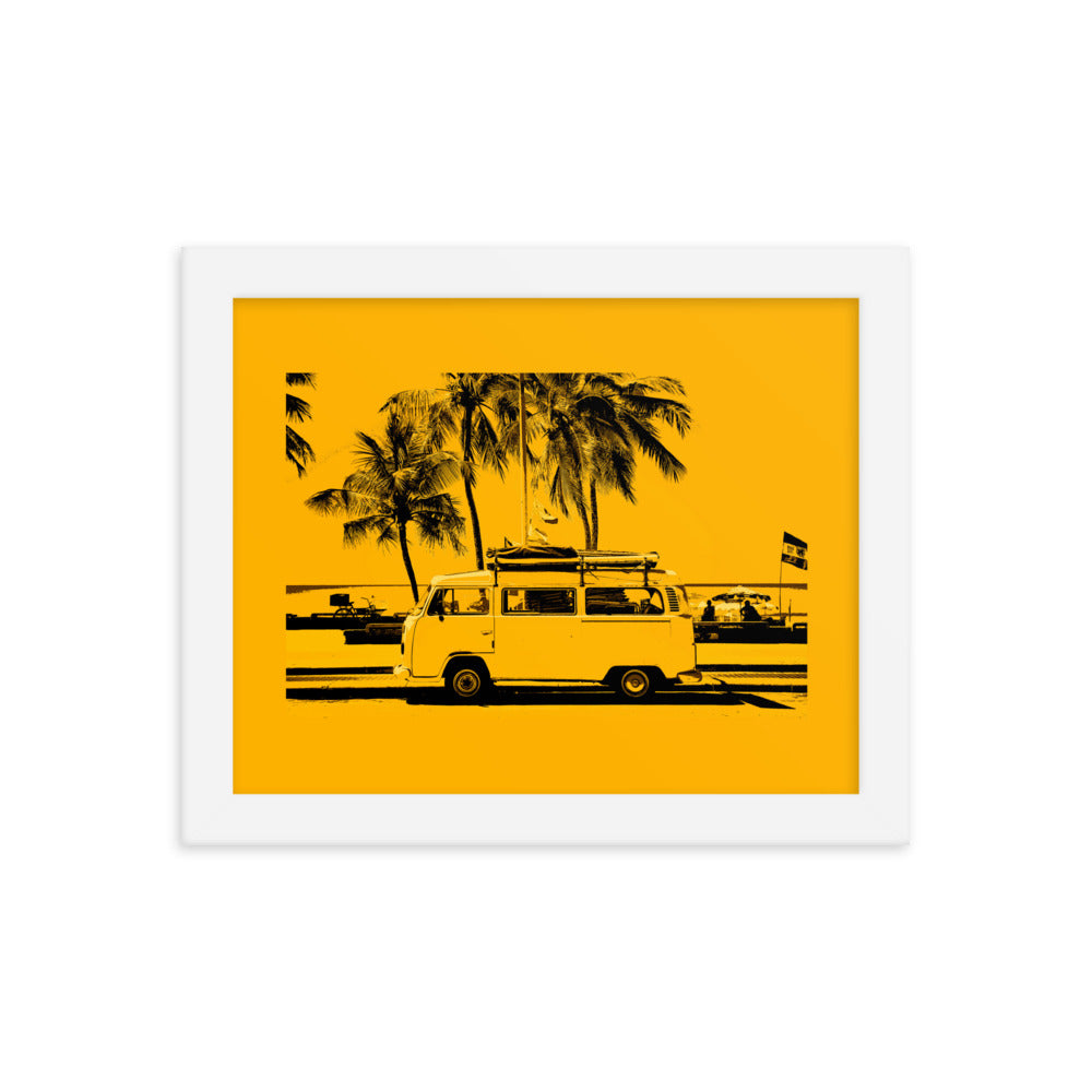 Classic Caravan parked at the Beach Framed Print