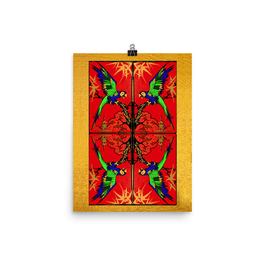 Golden Red Bird Poster Print
