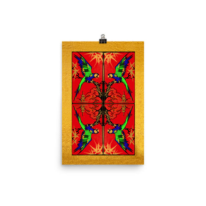 Golden Red Bird Poster Print