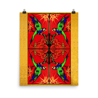 Golden Red Bird Poster Print