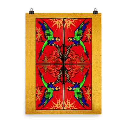 Golden Red Bird Poster Print