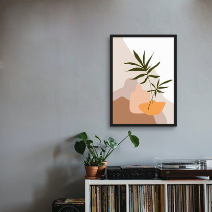 flower set black frame on wall 