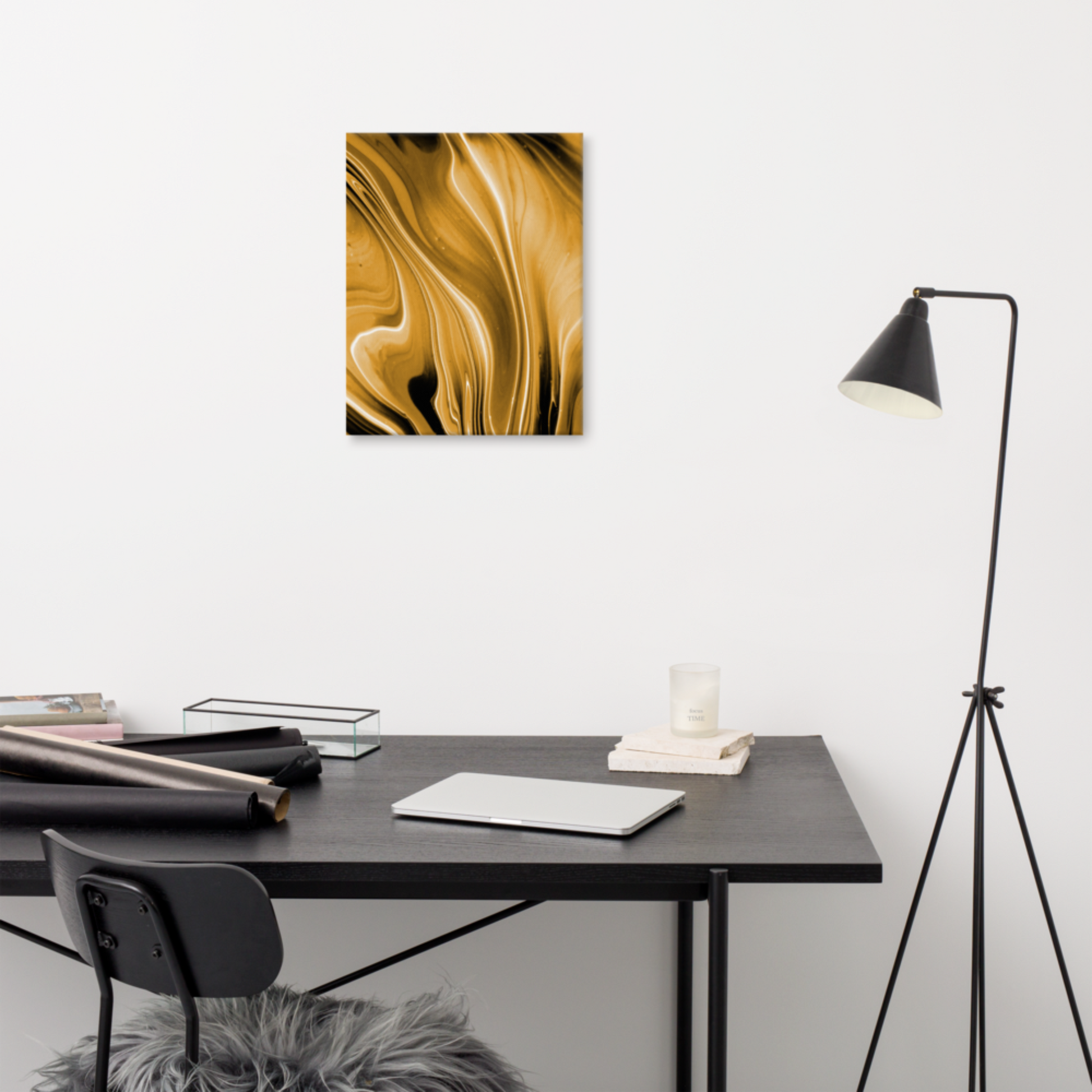 mock-up of gold acrylic paint canvas print 