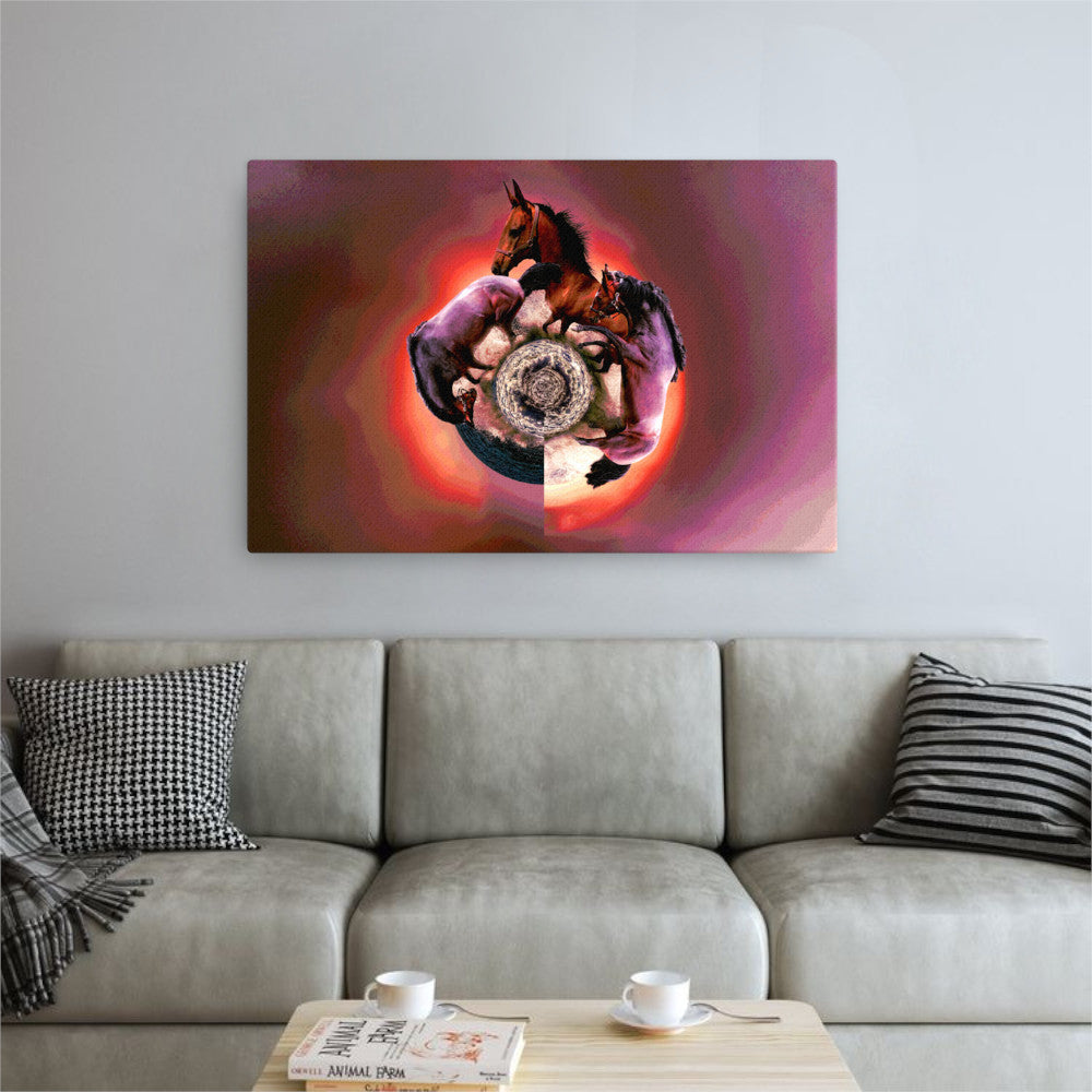 horses planet above sofa wall art canvas print 