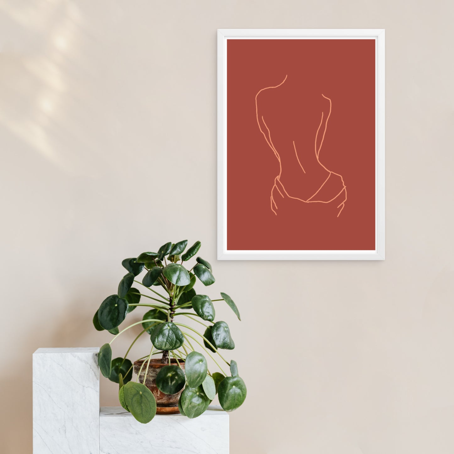 lined body with maroon background framed wall art 