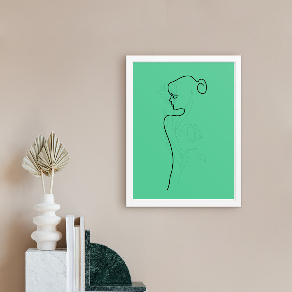 lined body and rose in green white frame mock up