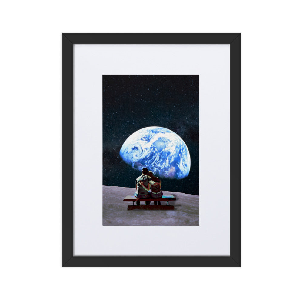 Couple on the Moon Framed Print With Mat Board