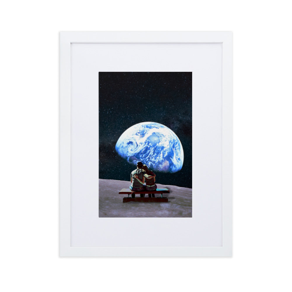 Couple on the Moon Framed Print With Mat Board