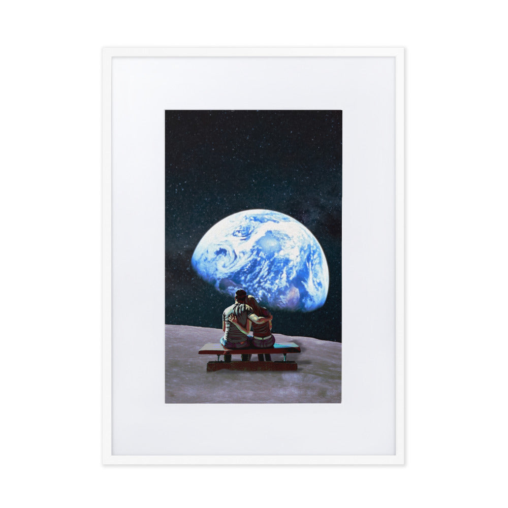 Couple on the Moon Framed Print With Mat Board