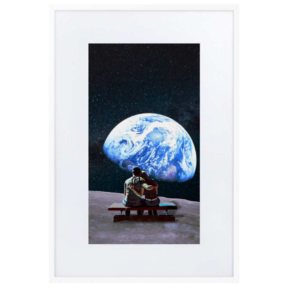 Couple on the Moon Framed Print With Mat Board