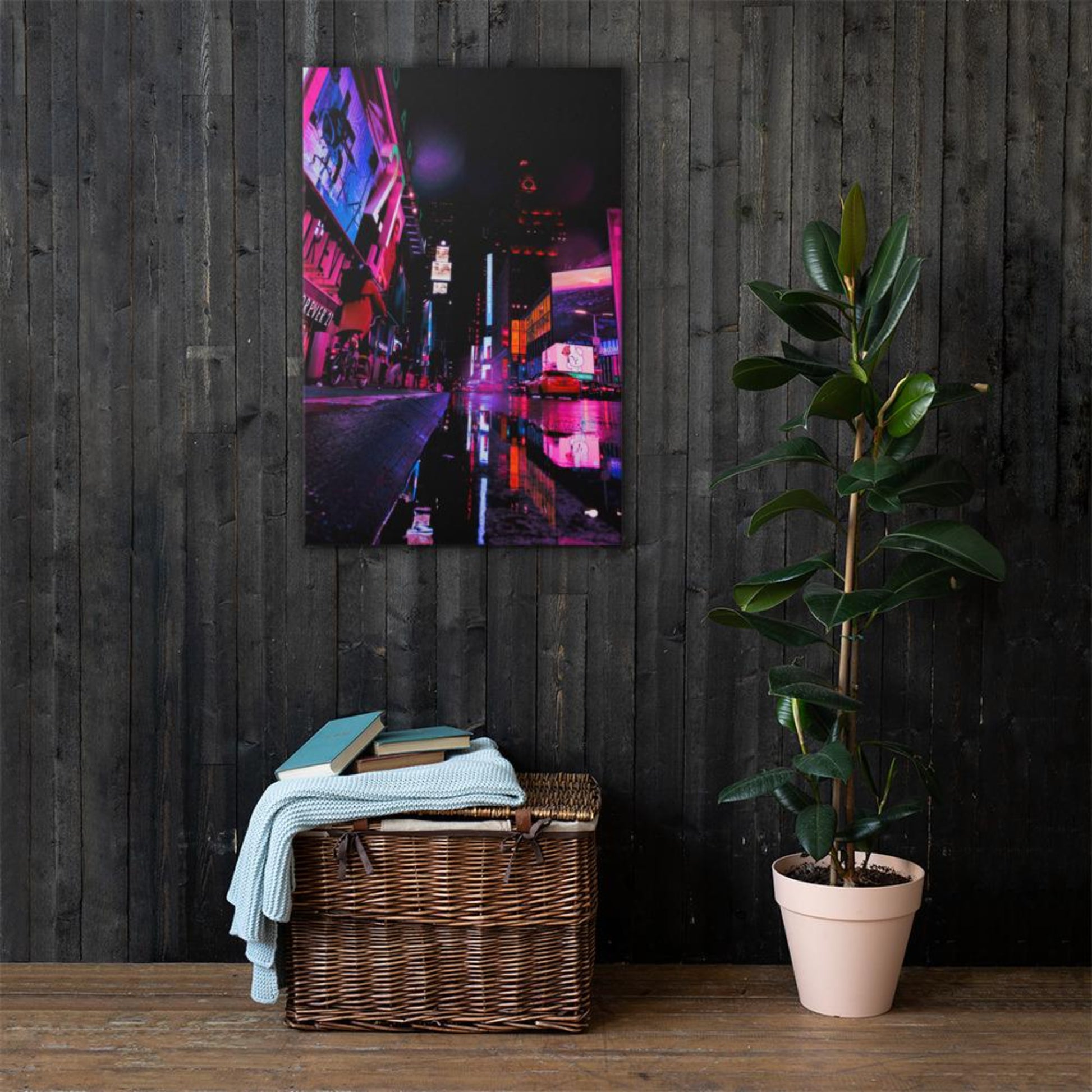 neon street wall art canvas print mock-up