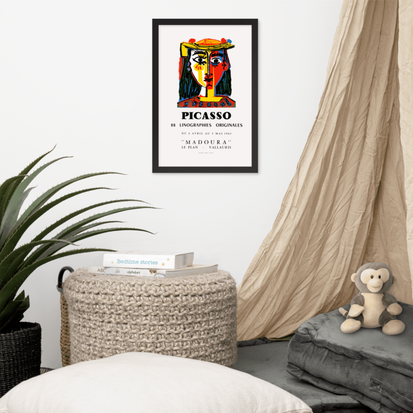 picasso face madoura framed wall art print mock-up