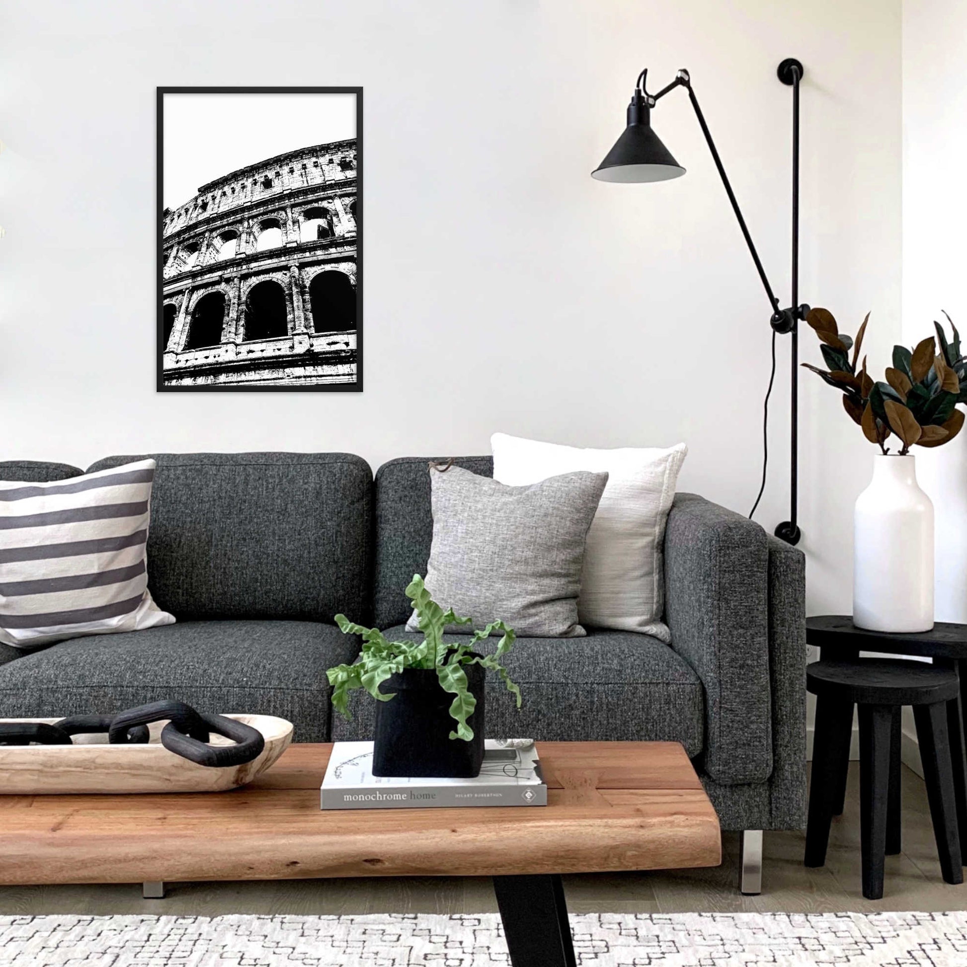 rome colosseum black and white framed wall art 