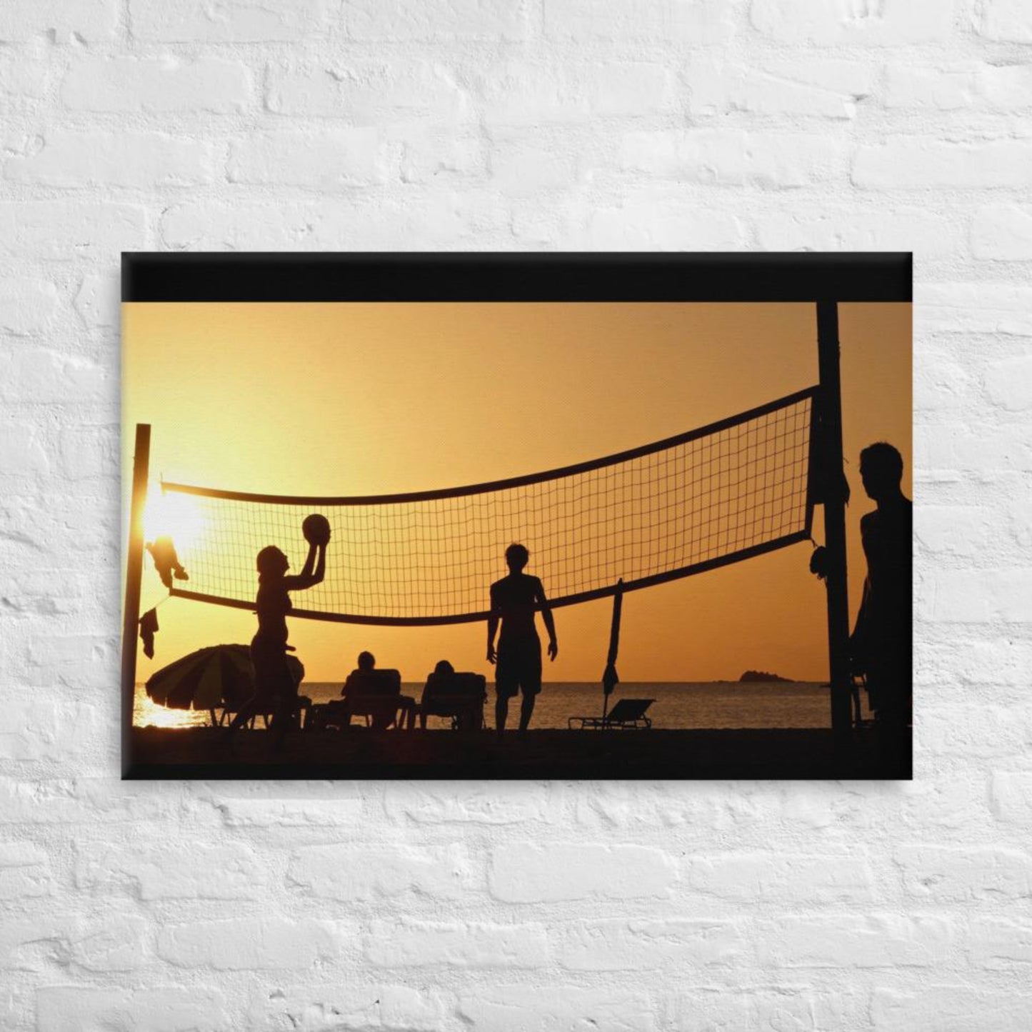 sunset volleyball sport canvas wall art mock-up