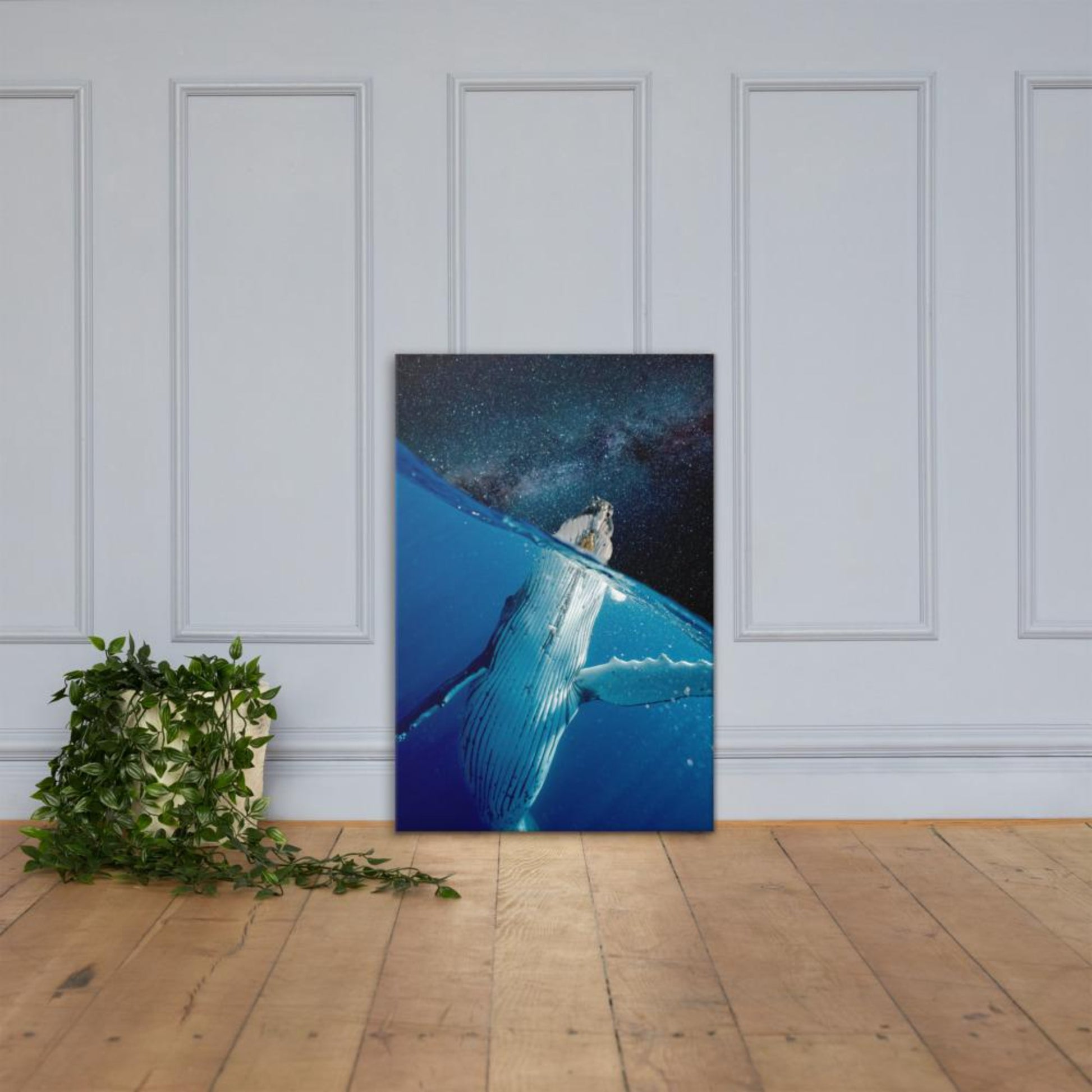 whale in space canvas wall art print mock-up